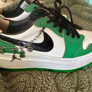 Nike Low-Top Sneakers in White, Green & Black with Charm Chain